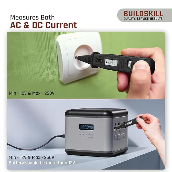 BUILDSKILL Digital Voltage Tester 12V-220V AC/DC | 2-in-1 Line & Electrical Tester Pen for Circuit Check | Induction Voltage Testing | LCD Display | Breakpoint & Live Object Detection