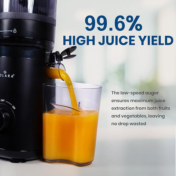 SOLARA Cold Press Juicer for Home, Slow Juicer Cold Pressed Machine for Fruits & Vegetables, Masticating Juicer Machine Electric with Reverse Function, High Juice Yield, Easy Clean, BPA-Free, Black