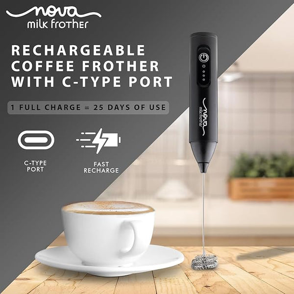 Coffee Frother Electric Rechargeable Coffee Maker Machine for Home Electric Coffee Frother Machine & Milk Whisker with Dual Spring Tech GetSetNova | 1 Year Warranty | Free Recipe Book (Frother)
