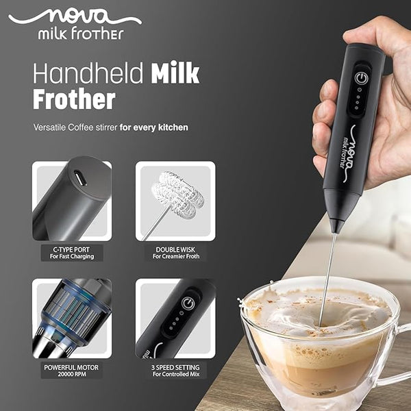 Coffee Frother Electric Rechargeable Coffee Maker Machine for Home Electric Coffee Frother Machine & Milk Whisker with Dual Spring Tech GetSetNova | 1 Year Warranty | Free Recipe Book (Frother)