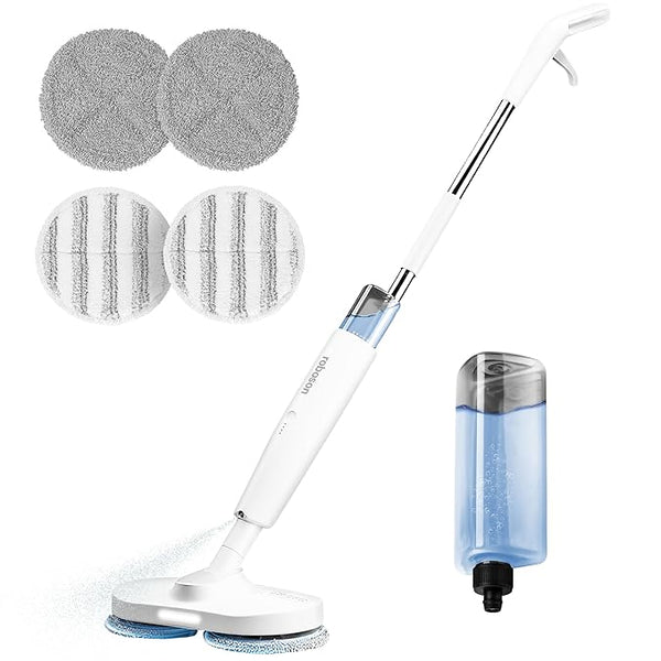 Roboson Electric Spin Mop for Floor Cleaning, Cordless Automatic Wet Mopper, 2 Pairs Mop Cloths, Water Sprayer Mopping, Light Weight for Hardwood, Tile, Marble, and all Hard Floors (1 Year Warranty)