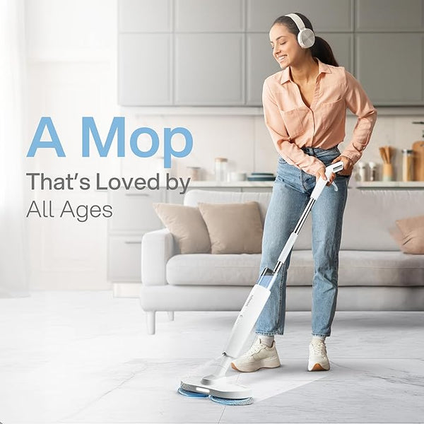 Roboson Electric Spin Mop for Floor Cleaning, Cordless Automatic Wet Mopper, 2 Pairs Mop Cloths, Water Sprayer Mopping, Light Weight for Hardwood, Tile, Marble, and all Hard Floors (1 Year Warranty)