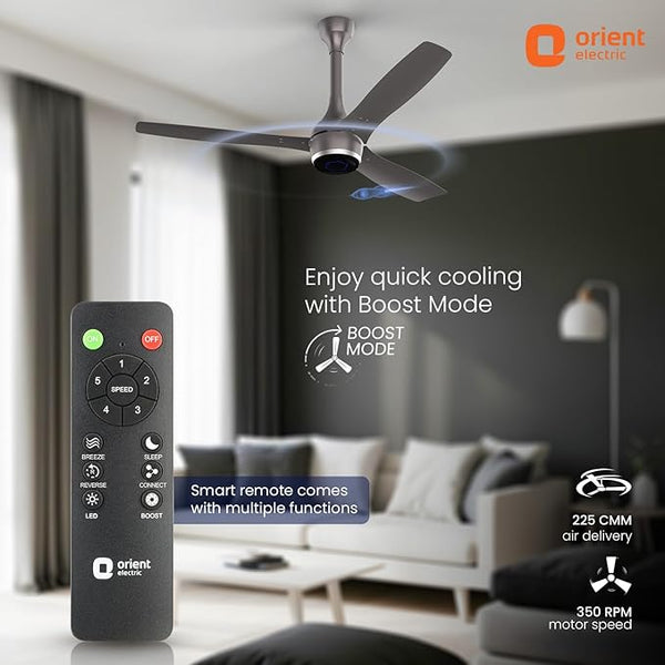 Orient Electric Newly Launched 1200 mm Aeon VC Smart BLDC ceiling fan for home |BEE 5-star rated | IOT Enabled & Remote Control | Two-Way Rotation for | 5 year warranty by Orient | Magma Grey