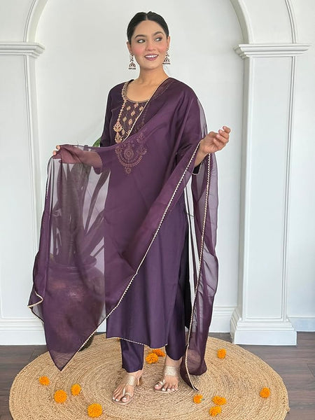 Women's Silk Solid Regular Kurta Set