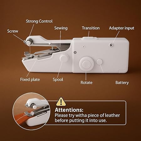 Electric Handy Stich Machine Stapler Style Portable Hand Sewing Machine For on The Spot Emergency Stiching, Cordless Silai Machine Handheld Manual Tailoring Tool For Home & Travel (White)