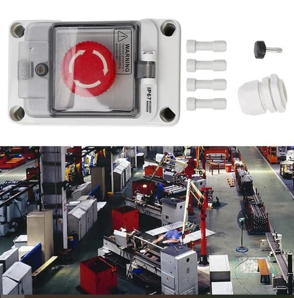 Power IP67 Waterproof Emergency Stop Switch Box, Industrial Control Panel Mount, Red for Machinery, CNC, Automation & Safety
