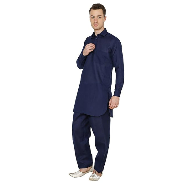 Mens Linen Cotton Classic Collar Pathani Suit Set