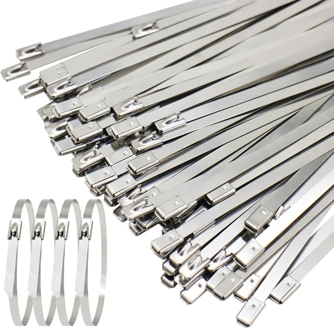 Hi-Plasst 10 Inch Stainless Steel Zip Ties (Pack of 10) // 250mm x 4.6mm Self-Locking Metal Cable Ties // Heavy-Duty Fasteners for Machinery, Automotive, Pipes, Fencing & Industrial Use