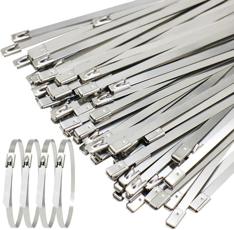 Hi-Plasst 10 Inch Stainless Steel Zip Ties (Pack of 10) // 250mm x 4.6mm Self-Locking Metal Cable Ties // Heavy-Duty Fasteners for Machinery, Automotive, Pipes, Fencing & Industrial Use