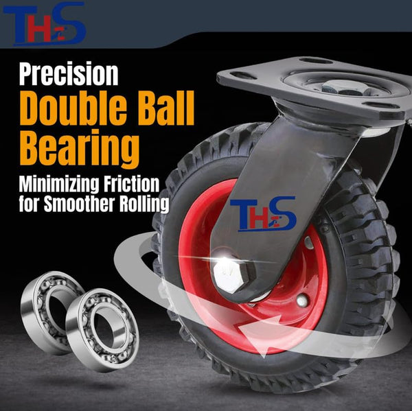 THS 8" 20050 200kgs Rubber Fixed Castor Wheel | Heavy Duty Industrial Wheel for Trolleys, Carts & Machinery | Durable Non-Marking Rubber Wheel