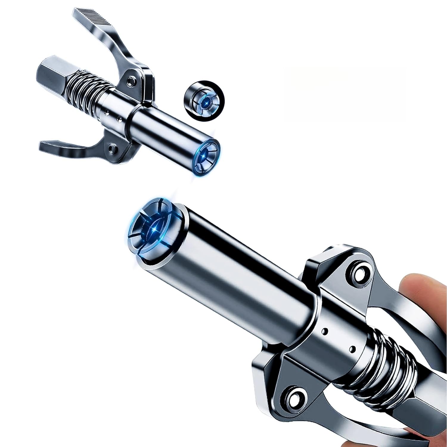 2PCS Grease Gun Coupler Grease Gun Lock Coupler, Grease Gun Tips Locking Grease Joint Fittings Compatible with All Grease Guns, Suitable for Automobiles, Ships Industrial Machinery Etc.