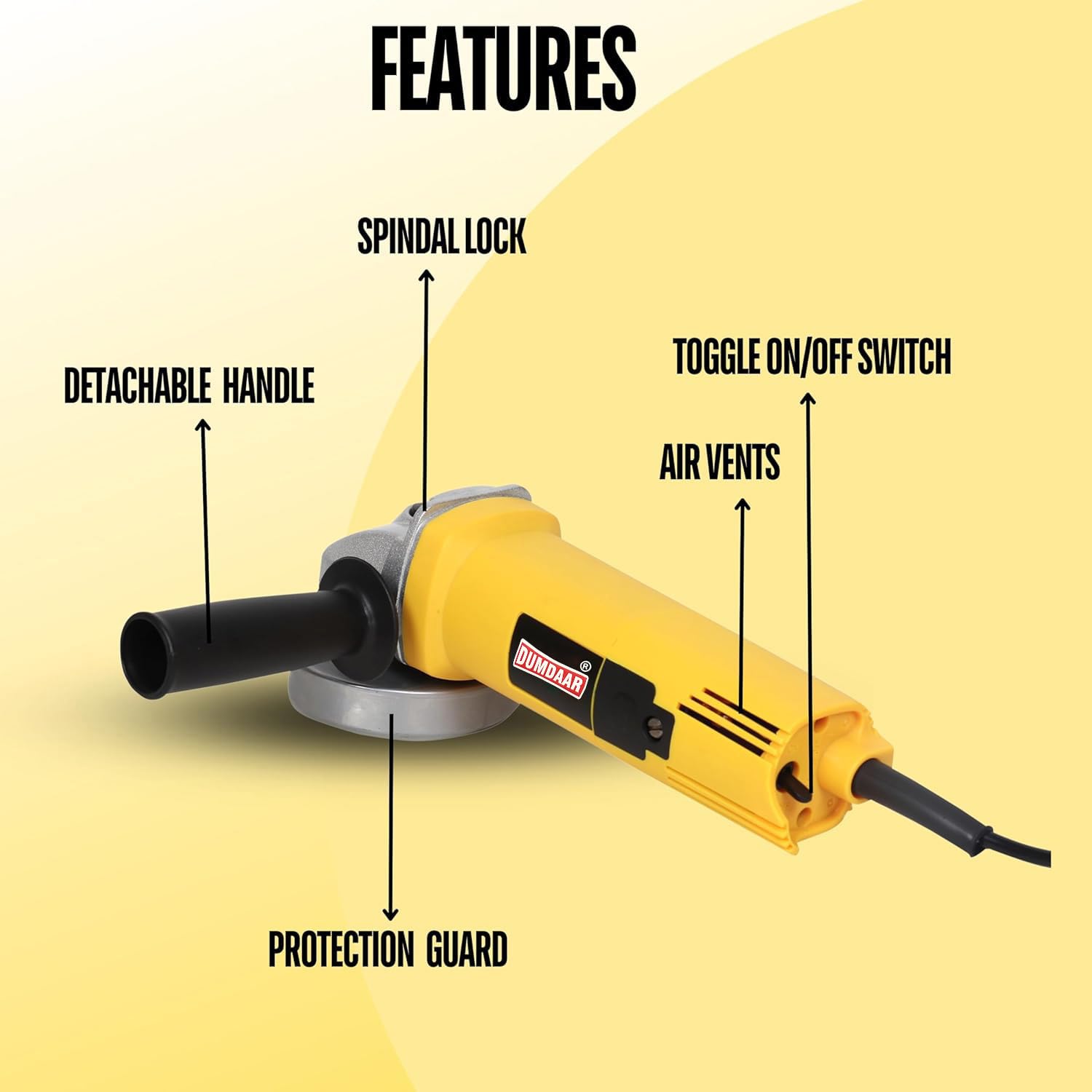 Inditrust Dumdaar 1pc DM 950W Electric angle grinder machine with Flap 2pc wheel set (Yellow)