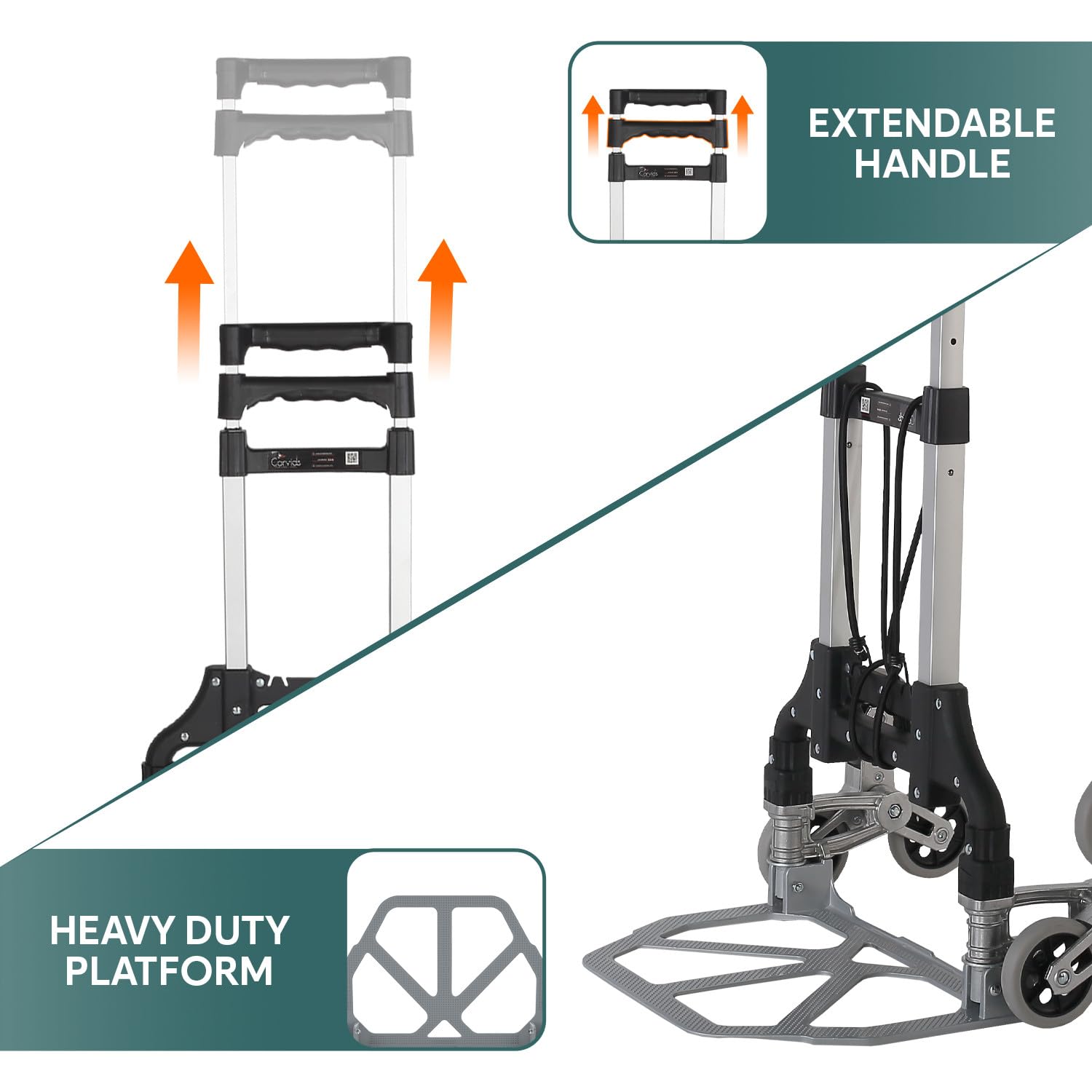 Corvids 75 Kg Stairs Climbing Aluminium Hand Truck | 2-Year Warranty | Portable Strong Dolly Cart with Foldable Wheels, Extendable Handle Ideal for Home, Office & Industrial Use