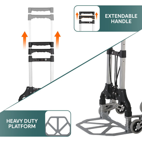 Corvids 75 Kg Stairs Climbing Aluminium Hand Truck | 2-Year Warranty | Portable Strong Dolly Cart with Foldable Wheels, Extendable Handle Ideal for Home, Office & Industrial Use