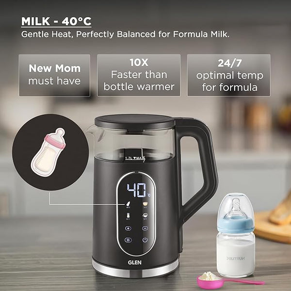 Glen Electric Kettle 1.5 Litre, 2000W, 4 Preset Temperature Functions,Baby formula, honey water,green tea, coffee, Touch Control & Digital Display, Auto Shutoff, Cord Storage(SA-9008GLBL)