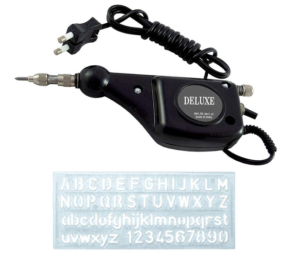 ISC Electric Engraving Machine – Heavy-Duty Engraving Tool with Carbide Tip & Alphabet/Number Stencil – Engraves on Metal, Wood, Leather, Plastic & More