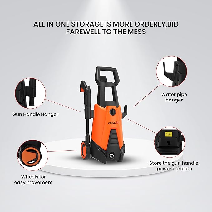 IBELL WIND66 High Pressure Washer, 1550W Motor, 120 Bar Car Washer High Pressure Gun, 6.7 L/Min Flow, 5M Hose, Portable Pressure Washer for Car, Bike, Home & Outdoor Cleaning