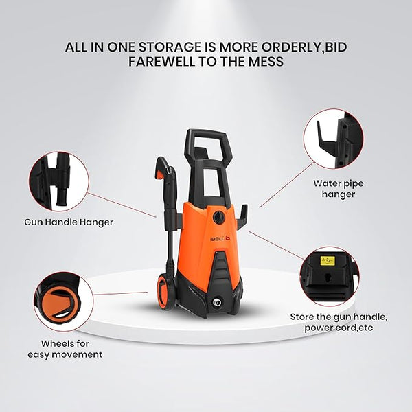 IBELL WIND66 High Pressure Washer, 1550W Motor, 120 Bar Car Washer High Pressure Gun, 6.7 L/Min Flow, 5M Hose, Portable Pressure Washer for Car, Bike, Home & Outdoor Cleaning