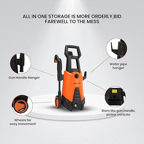 IBELL WIND66 High Pressure Washer, 1550W Motor, 120 Bar Car Washer High Pressure Gun, 6.7 L/Min Flow, 5M Hose, Portable Pressure Washer for Car, Bike, Home & Outdoor Cleaning