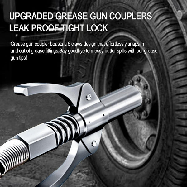 2PCS Grease Gun Coupler Grease Gun Lock Coupler, Grease Gun Tips Locking Grease Joint Fittings Compatible with All Grease Guns, Suitable for Automobiles, Ships Industrial Machinery Etc.