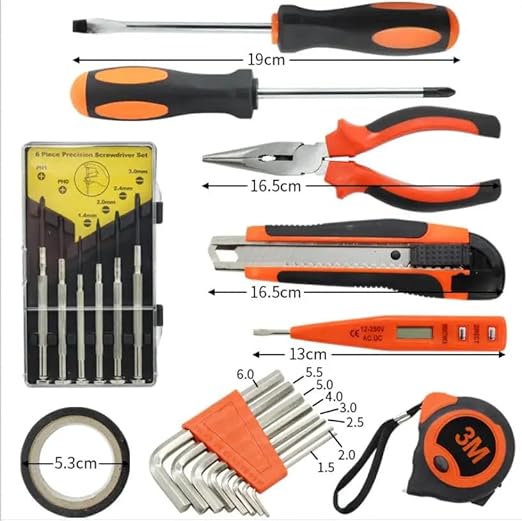 Home Tool Kit Set 22 pcs, Electrical Repair Tool Storage Kit Set for Emergency Uses, Screwdriver, Hammer,Hex Key, Insulated Tape,Measuring Tape,Cutter and Pliers All Kit Set & Accessories