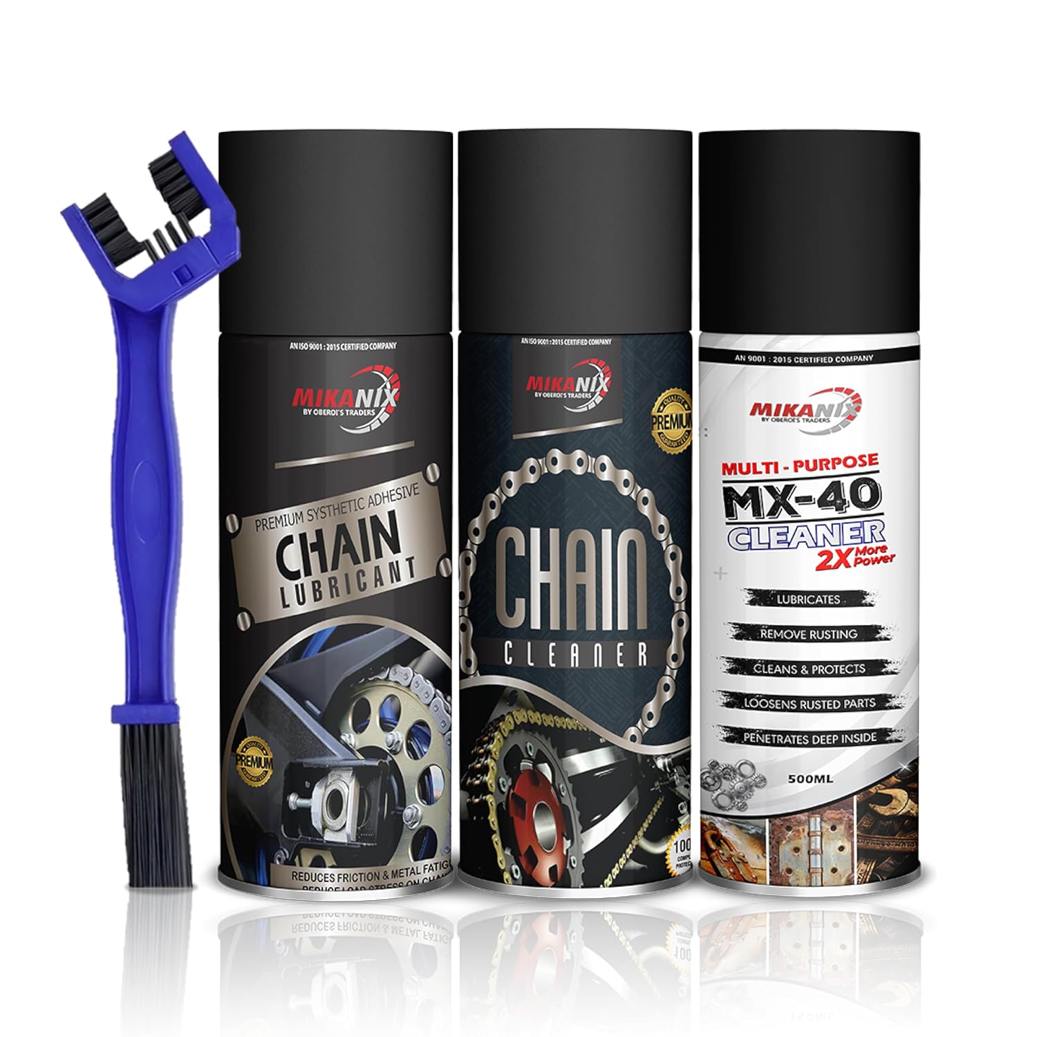 Combo of Chain Cleaner + Chain Lube + MX-40 Rust Cleaner | Cleaning Brush | Protects Bike Chain | Rust Remover | Jammed locks | Industrial Machinery & Household Items (1500ml, Pack of 4)