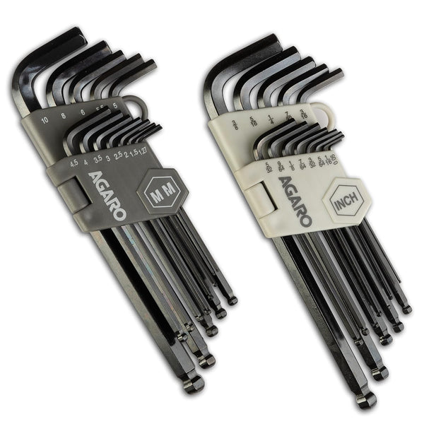 AGARO 26pcs Hex Allen Key Wrench Set - Inch/MM With Ball End, for Repairing Industrial Machinery, Motorcycles, Bicycles, Cars, Furniture, Black
