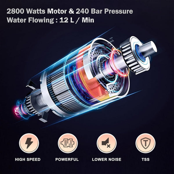 IBELL YO2800 High Pressure Car Washer for Home & Bike Cleaning, 2800W Induction Motor, 240 Bar, 12 L/min Flow, Portable Pressure Washer with 8M Hose & Spray Gun