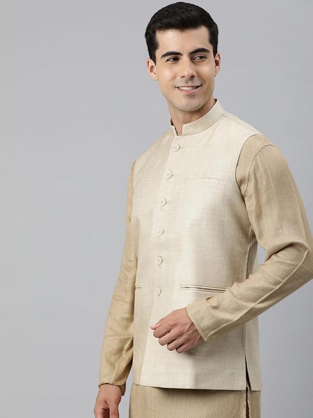 Men's Art Silk Solid Sleeveless Jacket